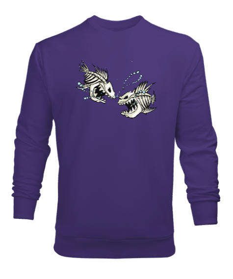 Tisho - İskelet Balıklar - Skeleton Fish Mor Erkek Sweatshirt