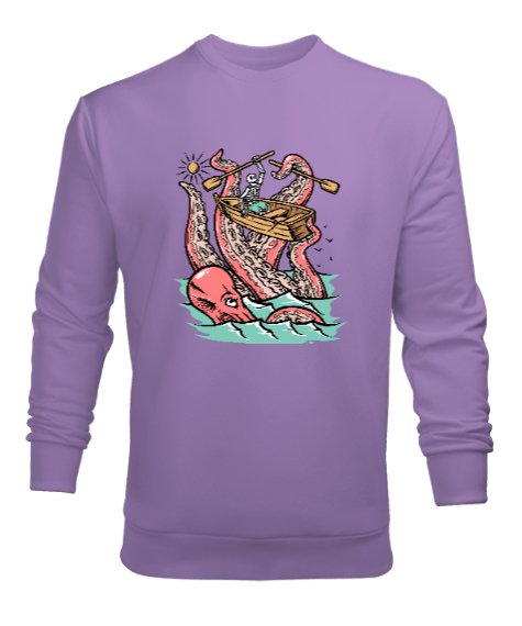 Tisho - İskelet ve Ahtapot - Denizler Savaşı Lila Erkek Sweatshirt