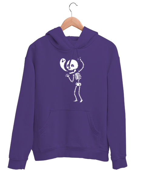 Tisho - İskelet ve Hayalet - Skeleton and Ghost Mor Unisex Kapşonlu Sweatshirt