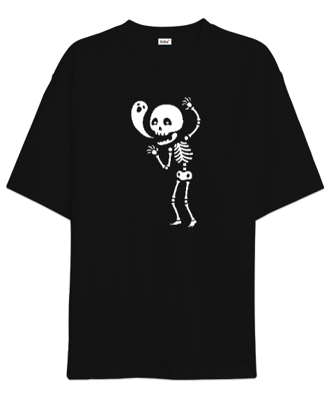 Tisho - İskelet ve Hayalet - Skeleton and Ghost Siyah Oversize Unisex Tişört