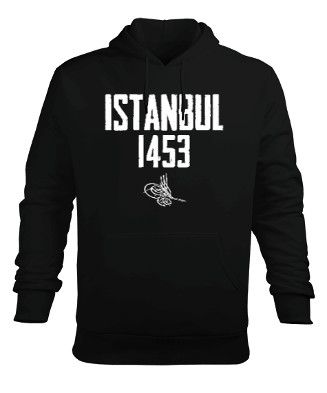 Tisho - İstanbul 1453 Fetih Tasarım Baskılı Siyah Erkek Kapüşonlu Hoodie Sweatshirt