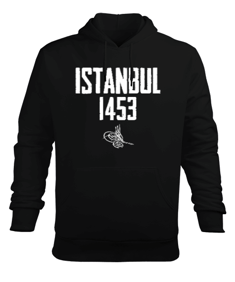İstanbul 1453 Fetih Tasarım Baskılı Siyah Erkek Kapüşonlu Hoodie Sweatshirt - Tisho