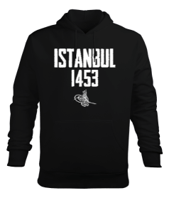 İstanbul 1453 Fetih Tasarım Baskılı Siyah Erkek Kapüşonlu Hoodie Sweatshirt - Tisho