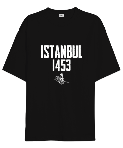 Tisho - İstanbul 1453 Fetih Tasarım Baskılı Siyah Oversize Unisex Tişört