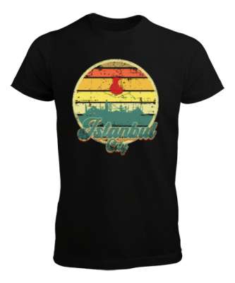 istanbul baskılı Siyah Erkek Tişört - Tisho