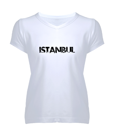 Tisho - İSTANBUL Beyaz Kadın V Yaka Tişört