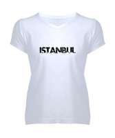 İSTANBUL Beyaz Kadın V Yaka Tişört - Tisho