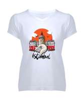 İSTANBUL Beyaz Kadın V Yaka Tişört - Tisho