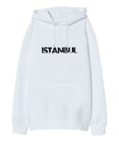 İSTANBUL Beyaz Oversize Unisex Kapüşonlu Sweatshirt - Tisho