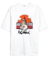 İSTANBUL Beyaz Oversize Unisex Tişört - Tisho