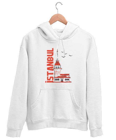 Tisho - İstanbul Beyaz Unisex Kapşonlu Sweatshirt