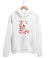 İstanbul Beyaz Unisex Kapşonlu Sweatshirt - Tisho