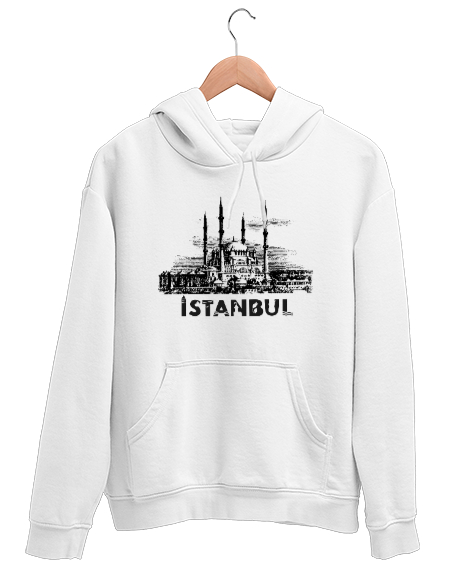 Tisho - İstanbul Beyaz Unisex Kapşonlu Sweatshirt