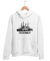 İstanbul Beyaz Unisex Kapşonlu Sweatshirt - Tisho