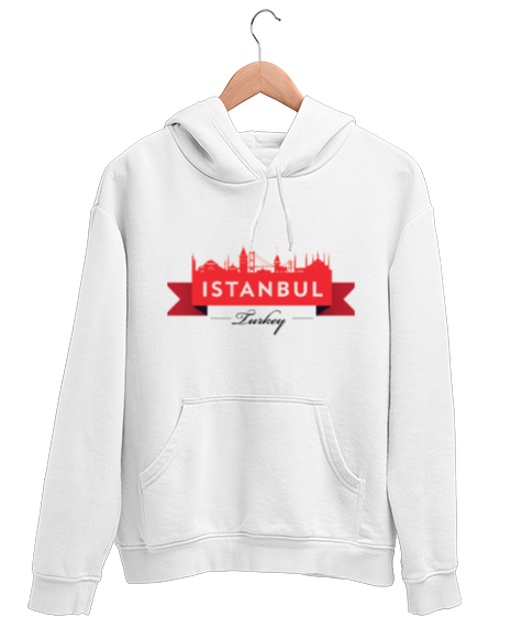 Tisho - İstanbul Beyaz Unisex Kapşonlu Sweatshirt