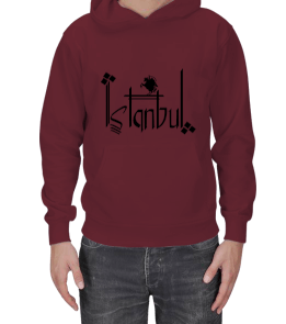 İstanbul-Bordo T-shirt Erkek Kapşonlu - Tisho