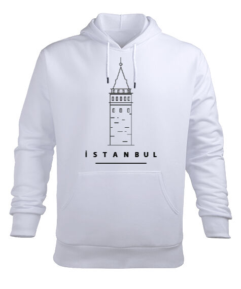 Tisho - İSTANBUL GALATA KULESİ Beyaz Erkek Kapüşonlu Hoodie Sweatshirt