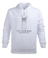 İSTANBUL GALATA KULESİ Beyaz Erkek Kapüşonlu Hoodie Sweatshirt - Tisho