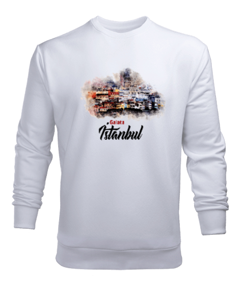 Tisho - İstanbul Galata Kulesi Beyaz Erkek Sweatshirt