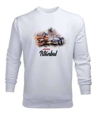 İstanbul Galata Kulesi Beyaz Erkek Sweatshirt - Tisho