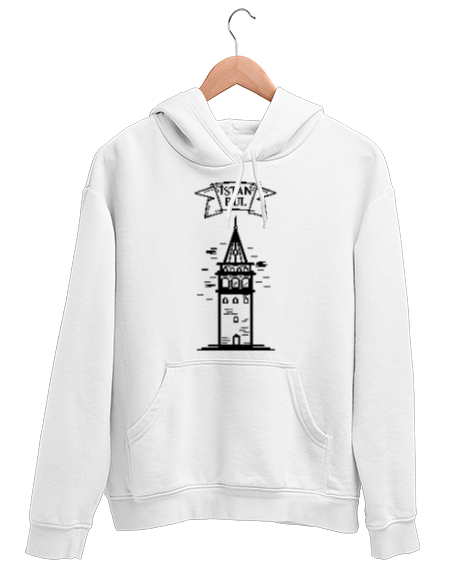 Tisho - İSTANBUL GALATA KULESİ Beyaz Unisex Kapşonlu Sweatshirt