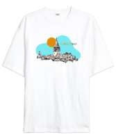 İstanbul Galata Kulesi Silüet Beyaz Oversize Unisex Tişört - Tisho