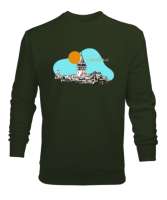 İstanbul Galata Kulesi Silüet Haki Yeşili Erkek Sweatshirt - Tisho