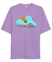 İstanbul Galata Kulesi Silüet Lila Oversize Unisex Tişört - Tisho