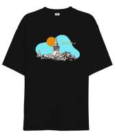 İstanbul Galata Kulesi Silüet Siyah Oversize Unisex Tişört - Tisho
