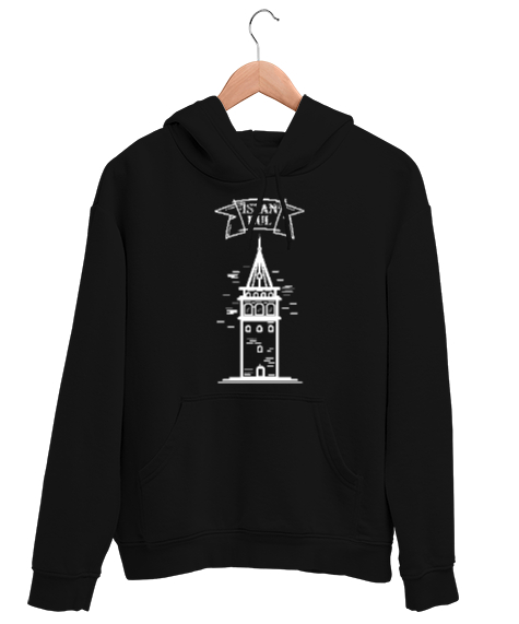 Tisho - İSTANBUL GALATA KULESİ Siyah Unisex Kapşonlu Sweatshirt