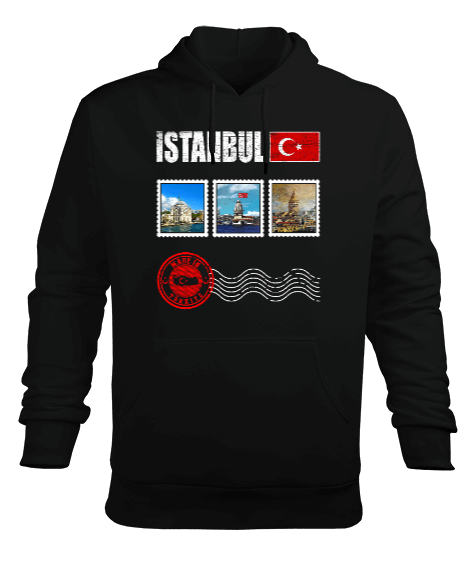 istanbul, istanbul şehir,Türkiye,Türkiye bayrağı. Erkek Kapüşonlu Hoodie Sweatshirt - Tisho