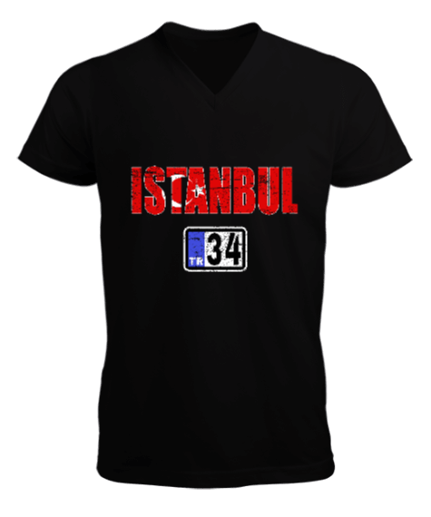 Tisho - istanbul, istanbul şehir,Türkiye,Türkiye bayrağı. Erkek Kısa Kol V Yaka Tişört