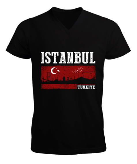 istanbul, istanbul şehir,Türkiye,Türkiye bayrağı. Erkek Kısa Kol V Yaka Tişört - Tisho