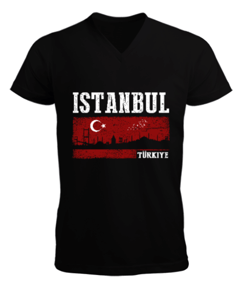 Tisho - istanbul, istanbul şehir,Türkiye,Türkiye bayrağı. Erkek Kısa Kol V Yaka Tişört