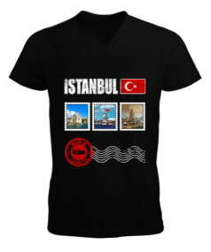 istanbul, istanbul şehir,Türkiye,Türkiye bayrağı. Erkek Kısa Kol V Yaka Tişört - Tisho