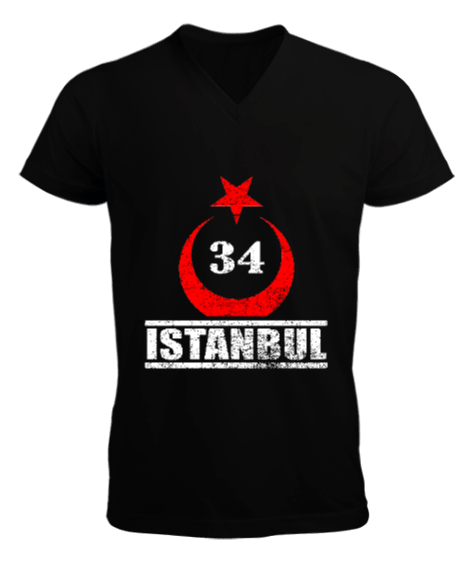 Tisho - istanbul, istanbul şehir,Türkiye,Türkiye bayrağı. Erkek Kısa Kol V Yaka Tişört