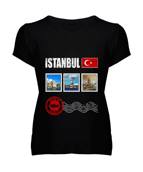 istanbul, istanbul şehir,Türkiye,Türkiye bayrağı. Kadın V Yaka Tişört - Tisho