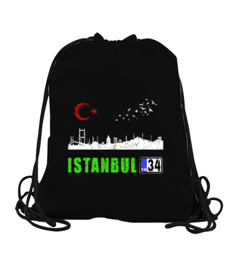 istanbul, istanbul şehir,Türkiye,Türkiye bayrağı. Siyah Büzgülü Spor Çanta - Tisho