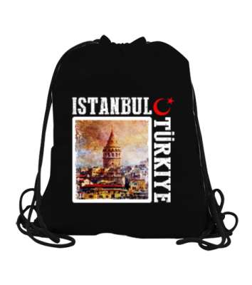 istanbul, istanbul şehir,Türkiye,Türkiye bayrağı. Siyah Büzgülü Spor Çanta - Tisho