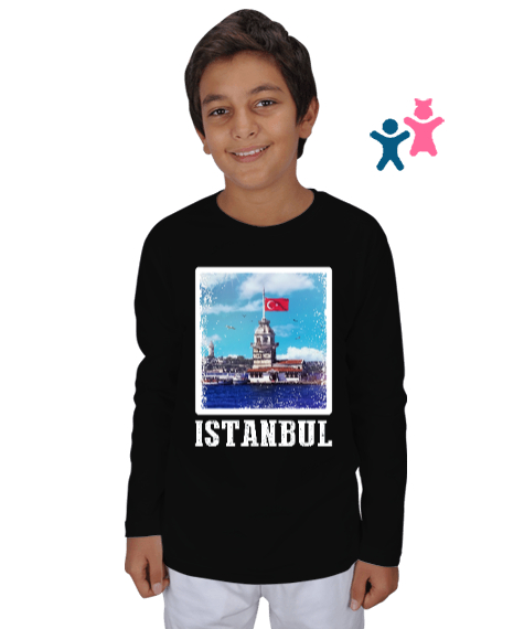 Tisho - istanbul, istanbul şehir,Türkiye,Türkiye bayrağı. Siyah Çocuk Unisex Uzunkollu