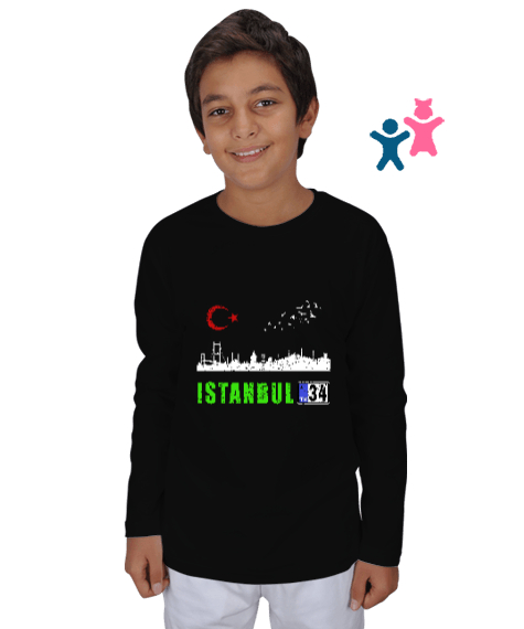 Tisho - istanbul, istanbul şehir,Türkiye,Türkiye bayrağı. Siyah Çocuk Unisex Uzunkollu