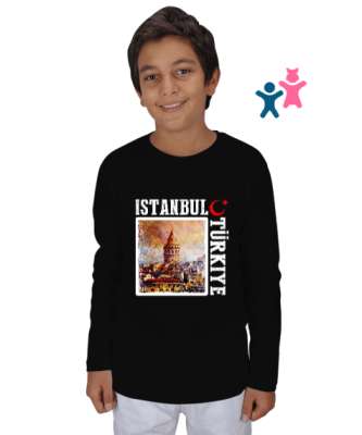 istanbul, istanbul şehir,Türkiye,Türkiye bayrağı. Siyah Çocuk Unisex Uzunkollu - Tisho