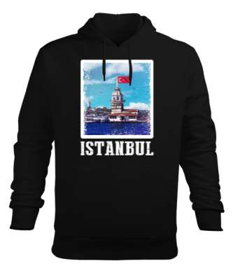 istanbul, istanbul şehir,Türkiye,Türkiye bayrağı. Siyah Erkek Kapüşonlu Hoodie Sweatshirt - Tisho