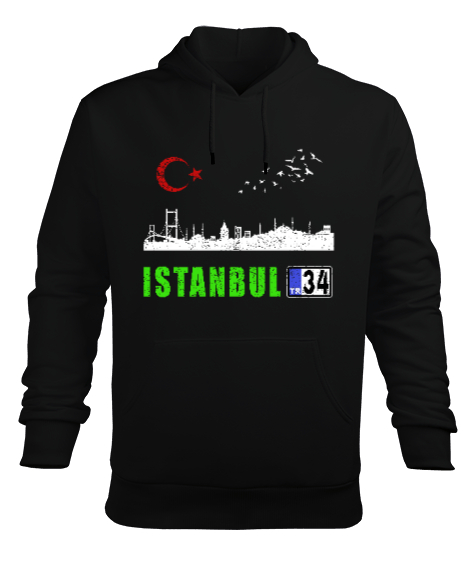 istanbul, istanbul şehir,Türkiye,Türkiye bayrağı. Siyah Erkek Kapüşonlu Hoodie Sweatshirt - Tisho