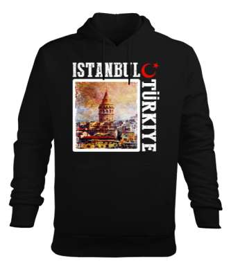 istanbul, istanbul şehir,Türkiye,Türkiye bayrağı. Siyah Erkek Kapüşonlu Hoodie Sweatshirt - Tisho