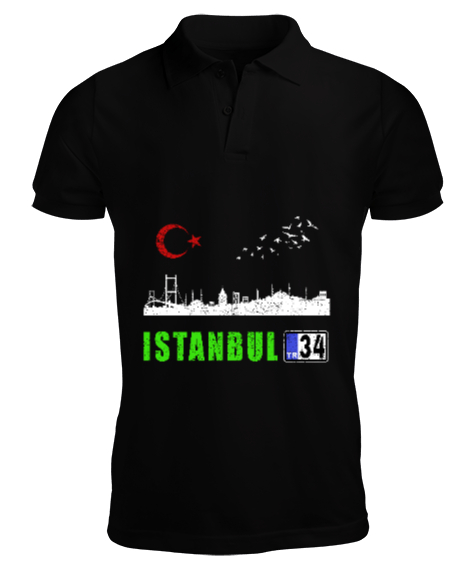 Tisho - istanbul, istanbul şehir,Türkiye,Türkiye bayrağı. Siyah Erkek Kısa Kol Polo Yaka