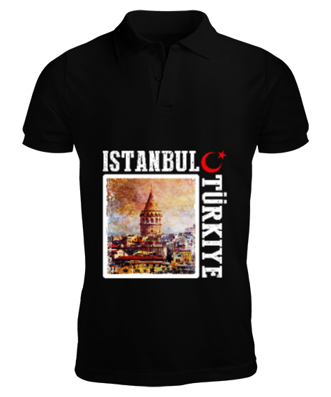 Tisho - istanbul, istanbul şehir,Türkiye,Türkiye bayrağı. Siyah Erkek Kısa Kol Polo Yaka