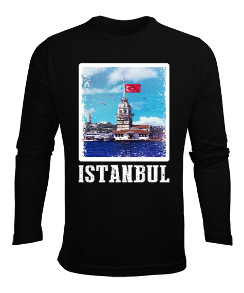 Tisho - istanbul, istanbul şehir,Türkiye,Türkiye bayrağı. Siyah Erkek Uzun Kol Yazlık Tişört