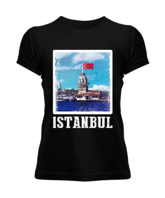 istanbul, istanbul şehir,Türkiye,Türkiye bayrağı. Siyah Kadın Tişört - Tisho