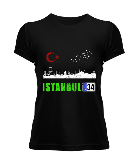 Tisho - istanbul, istanbul şehir,Türkiye,Türkiye bayrağı. Siyah Kadın Tişört